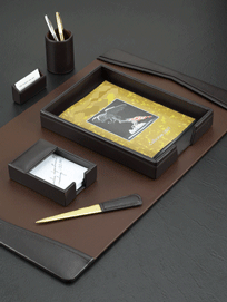 Deep Brown Leather Office Desk Accessories