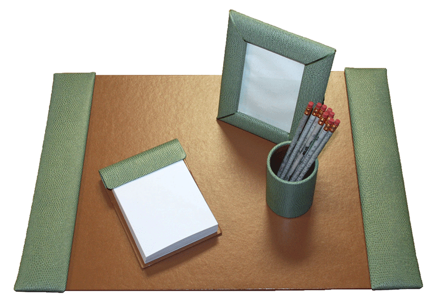 Croco Leather Conference Pad Sets, Green Desk Blotter Paper
